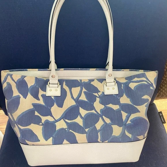 Kate Spade Blue and Tan Leaf Tote - Picture 2 of 6